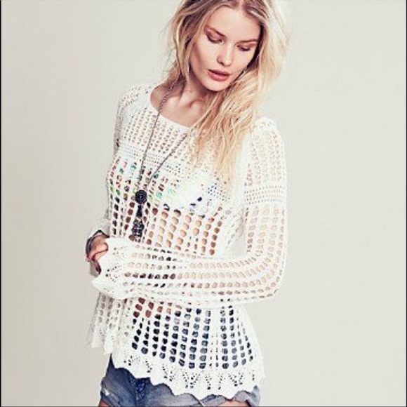 Free People Tops - Free People ivory crochet long sleeve top